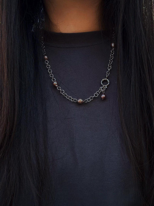Lavender Baroque Pearl & Silver Link Necklace Bracelet Set