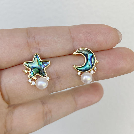 Moon & Star Abalone Pearl Earrings