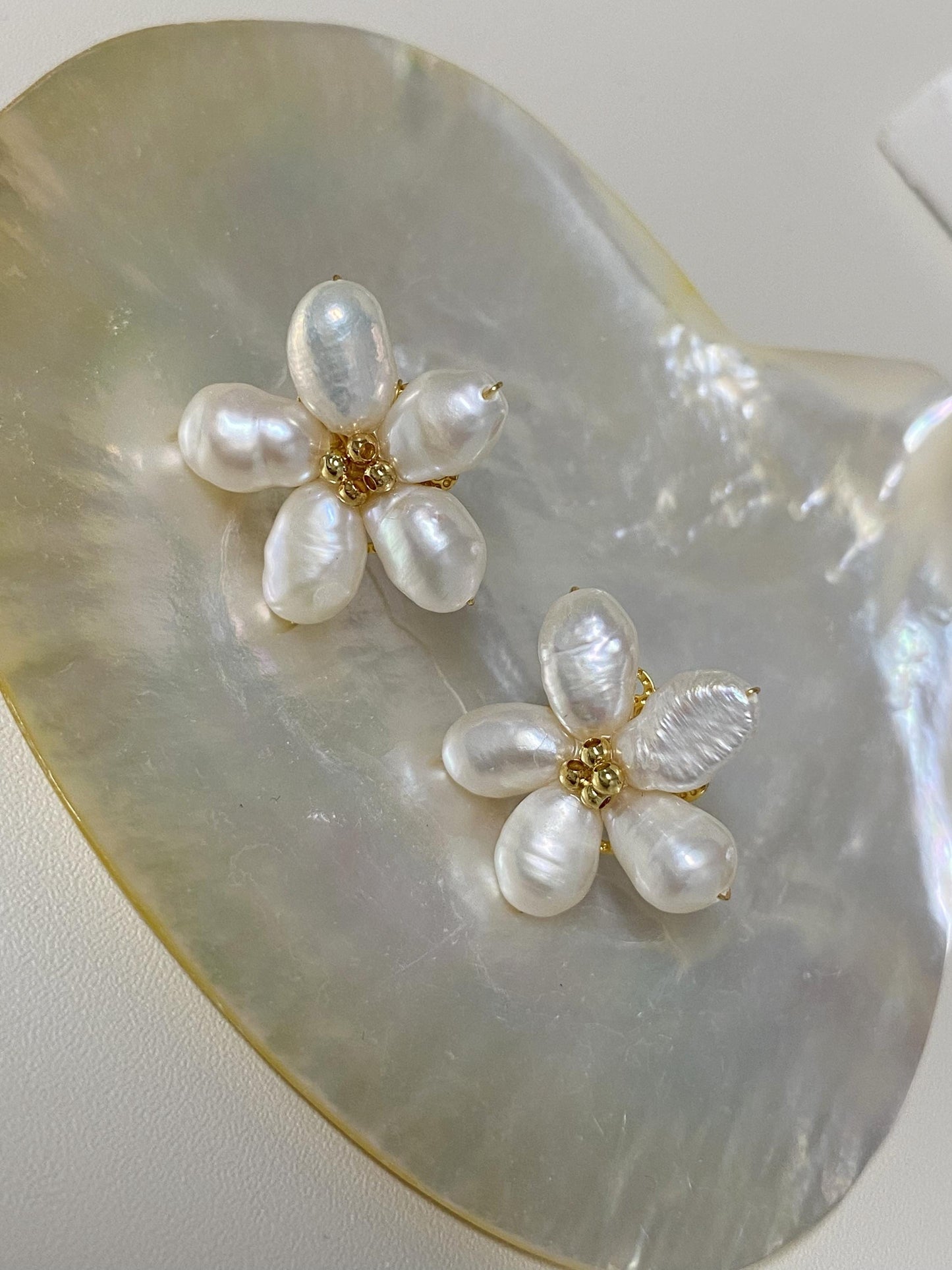 Spring Flower Freshwater Pearl Stud Earrings