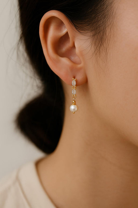 Freshwater Pearl & CZ Drop Earrings