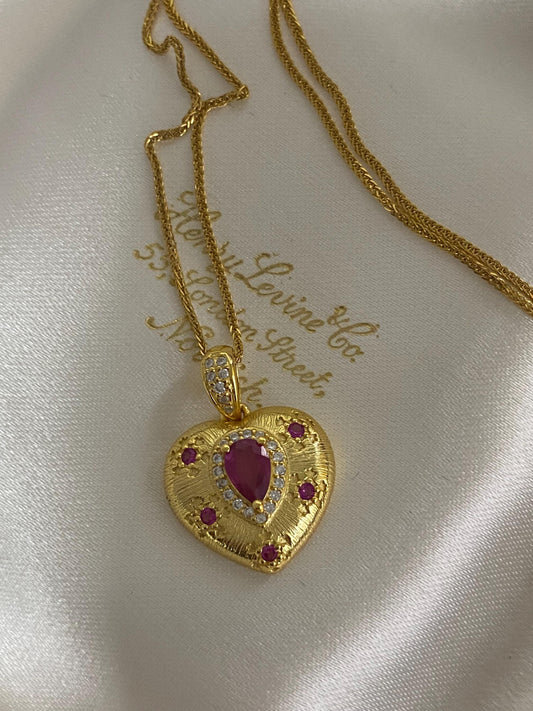 Ruby Heart Pendant Necklace - Gold Plated or Sterling Silver