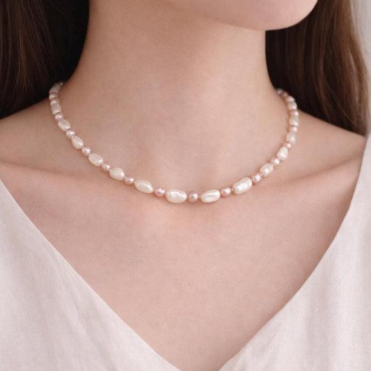 Freshwater Baroque Pearl Choker with Pink Pearls