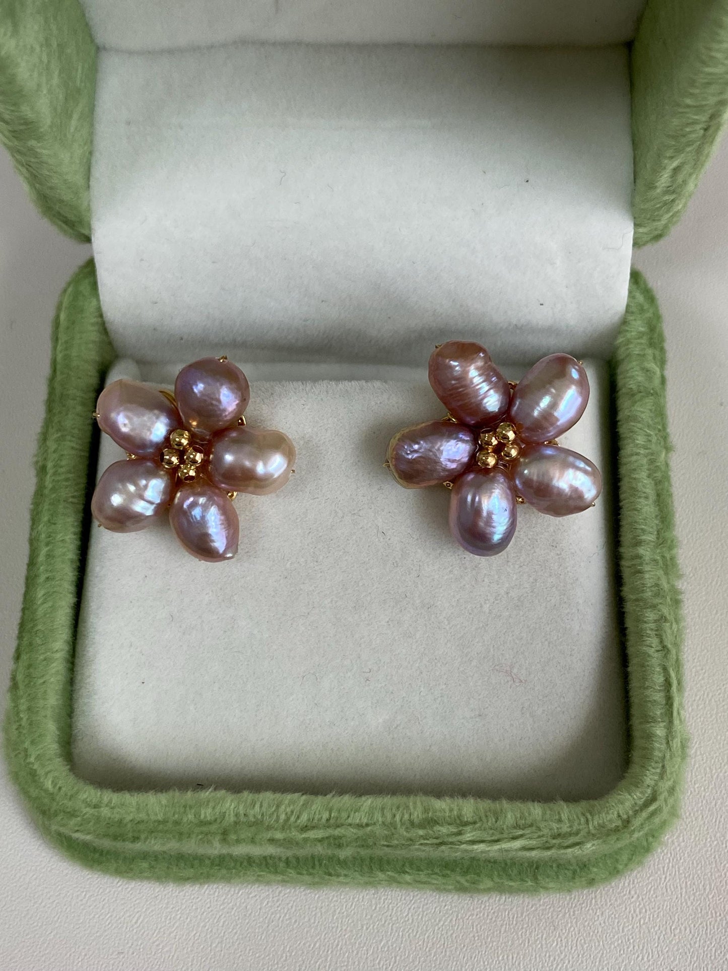 Spring Flower Purple Freshwater Pearl Stud Earrings