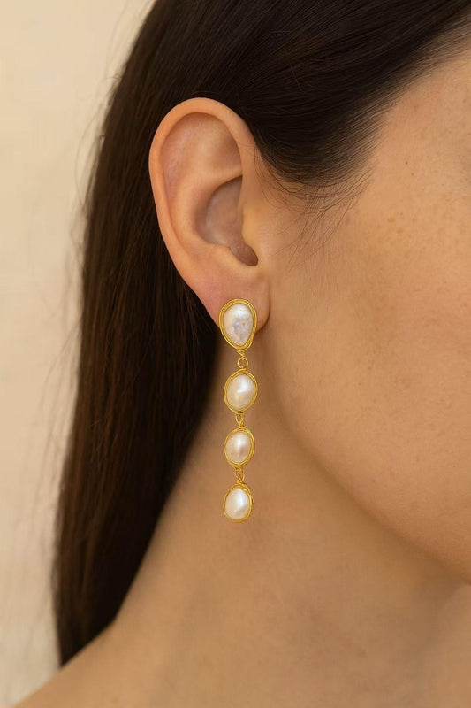 Handmade Gold Wire Wrapped Baroque Pearl Drop Earrings