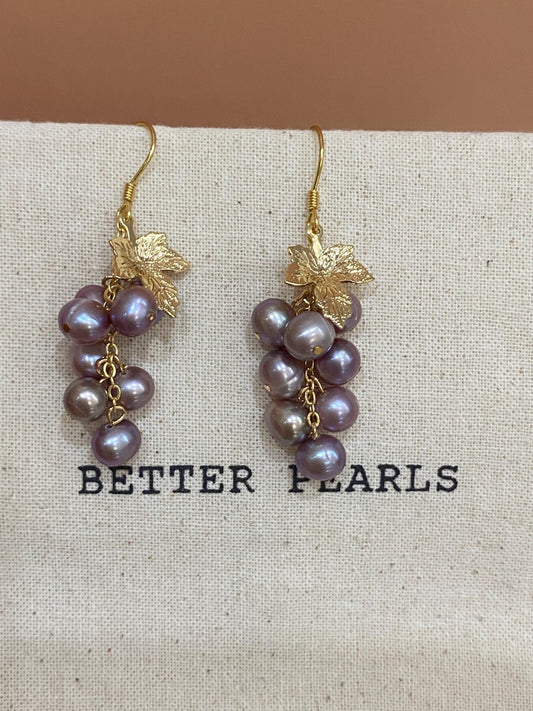 Purple Pearl Grape Cluster Earrings