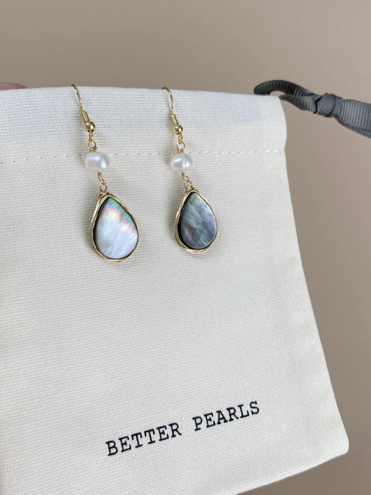 Natural Pearl and Shell Drop Earrings β Gold Plated Mother of Pearl Dangle Earrings, Elegant Minimalist Jewelry Gift