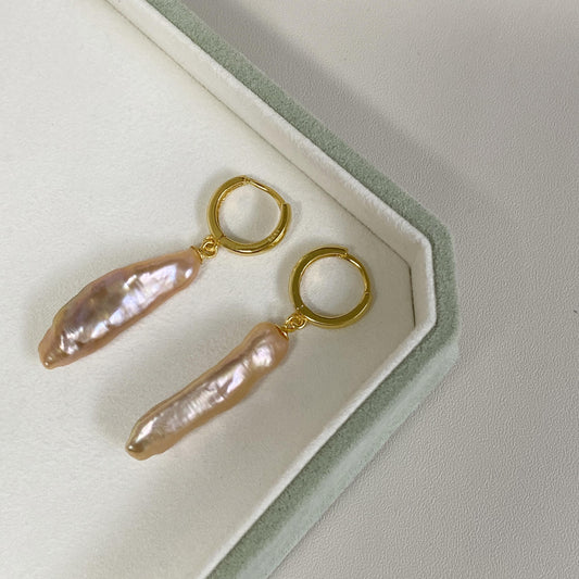 Gold Hoop Baroque Pink Purple Pearl Drop Earrings
