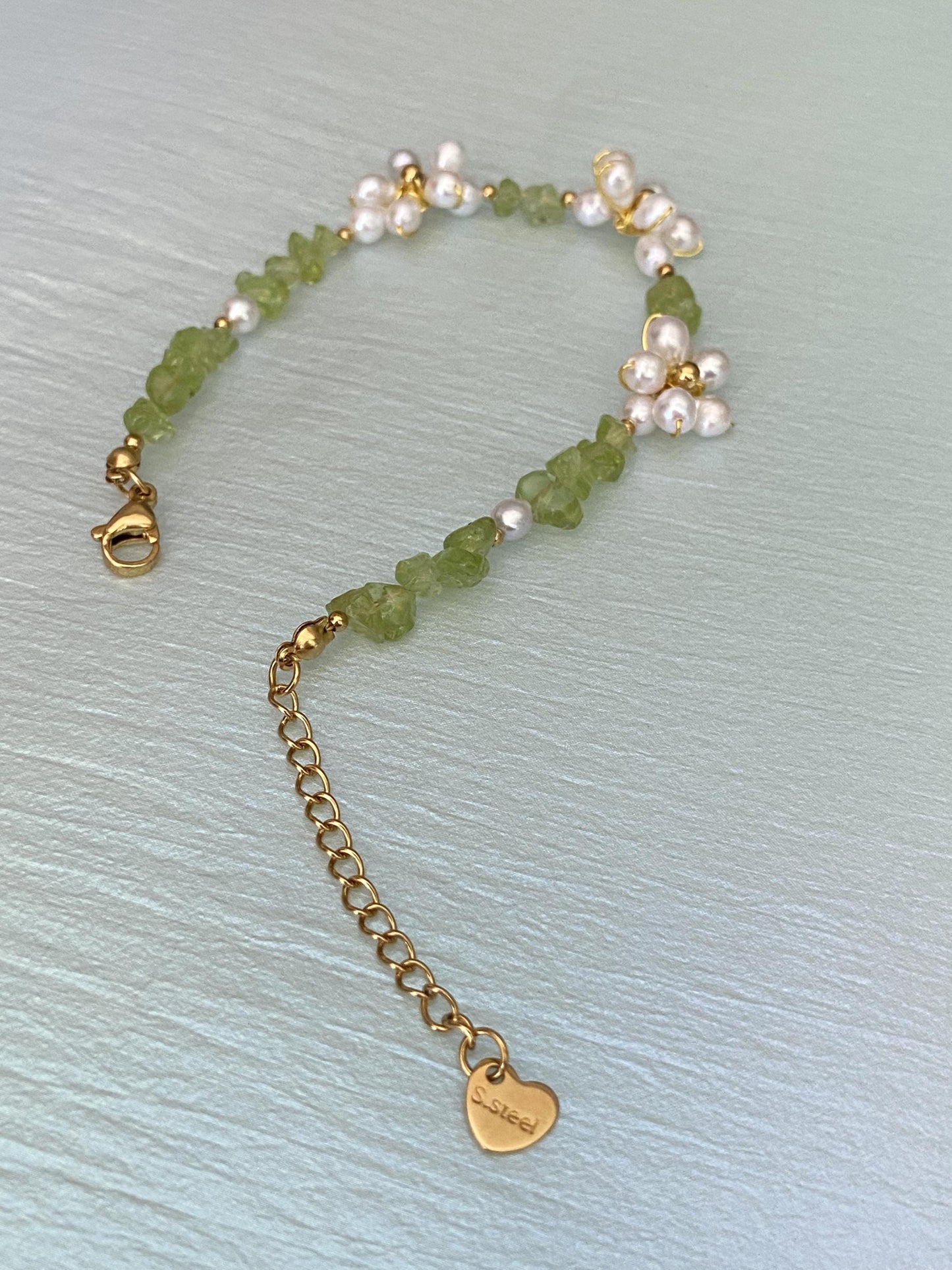Spring Flower Pearl & Peridot Bracelet