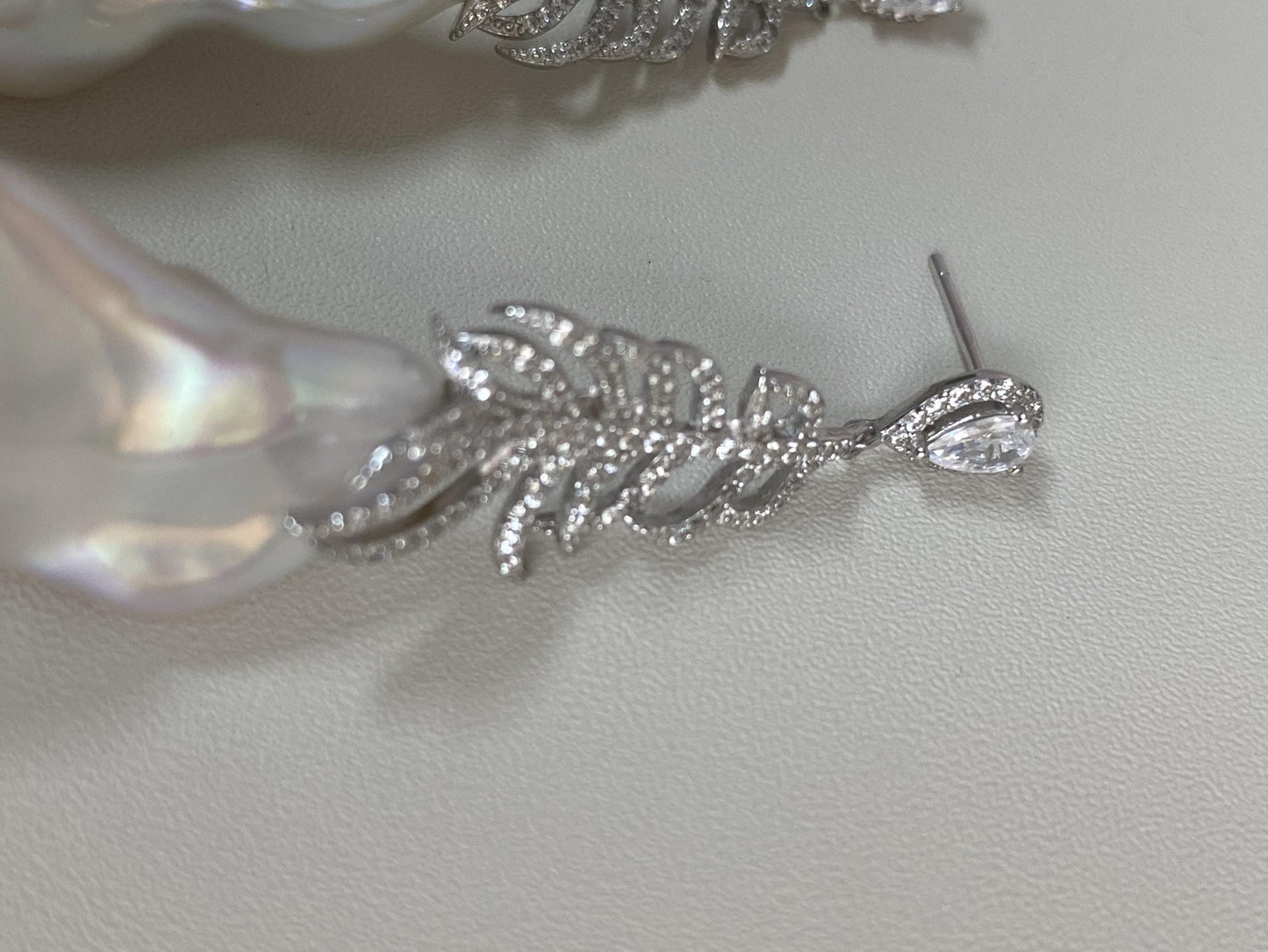 Large Baroque Pearl Silver Leaf Earrings