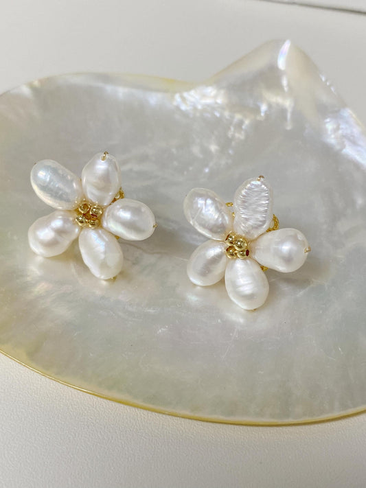 Spring Flower Freshwater Pearl Stud Earrings