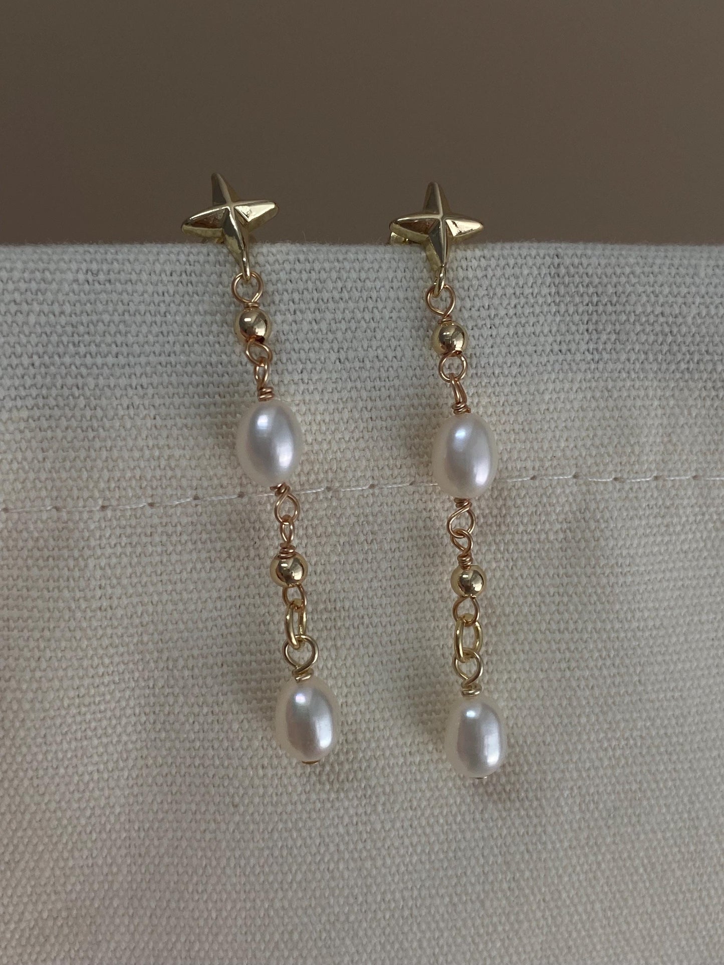 Gold Star Pearl Drop Earrings
