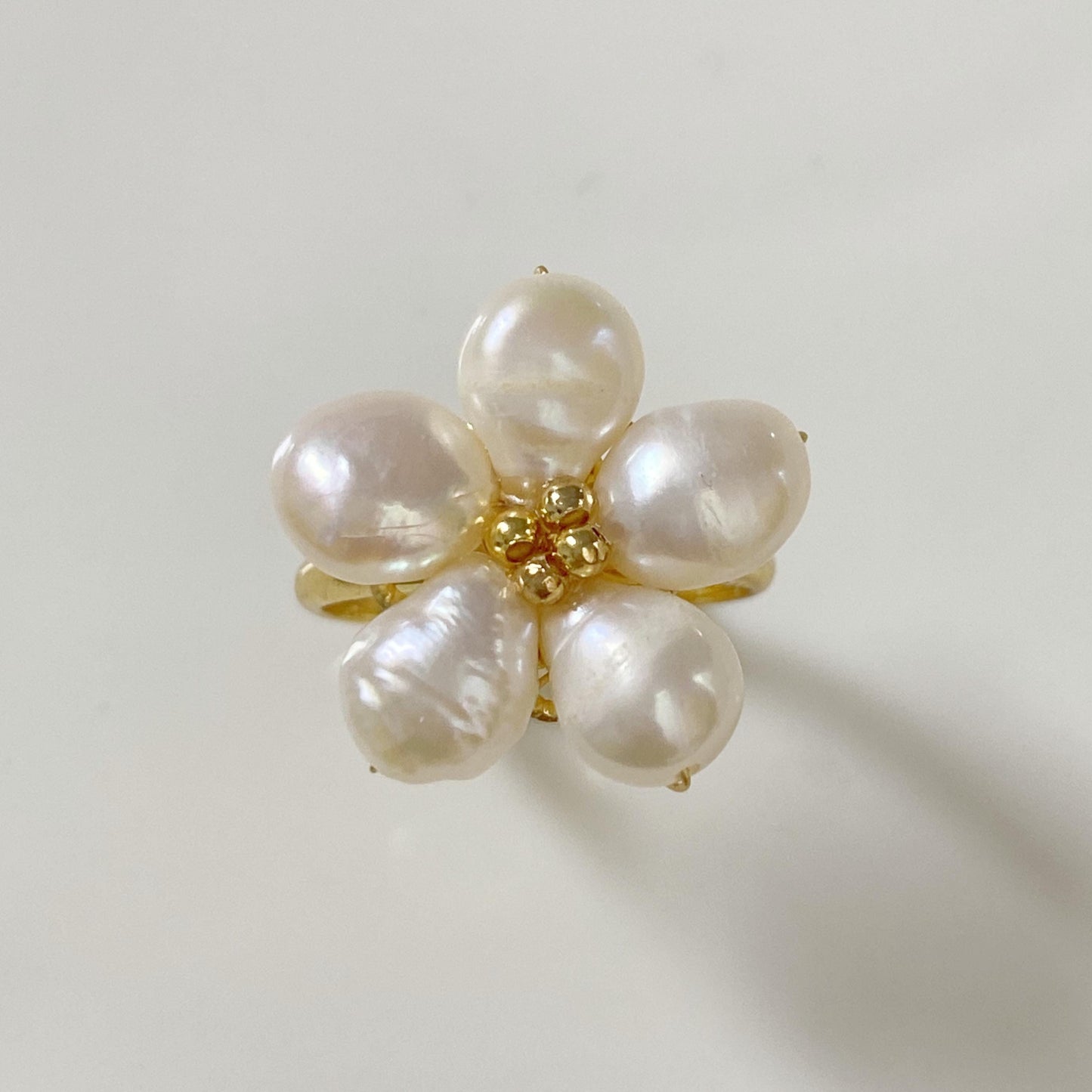 Baroque Pearl Spring Flower Adjustable Ring