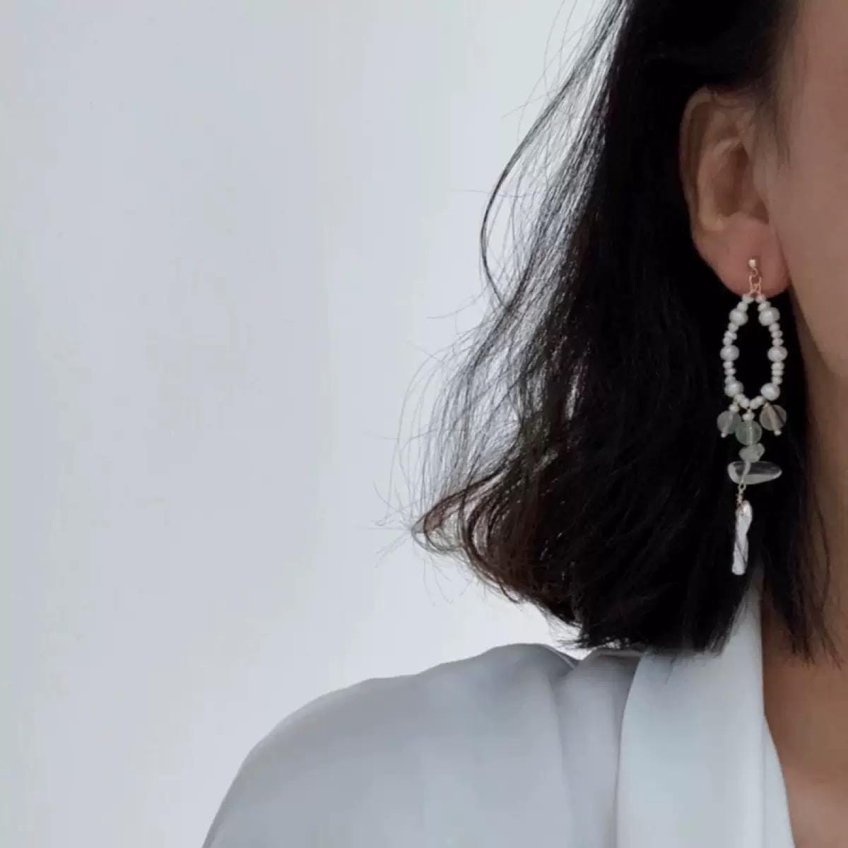 Pearl & Green Quartz Dangle Earrings