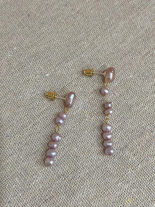 Baroque Lavender Pearl Drop Earrings, Long Dangle Real Pearl Earrings, Gold Filled Elegant Jewelry Gift for Her