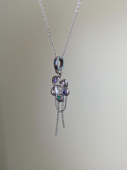 Sterling Silver Flower Pendant with Colorful Gemstones