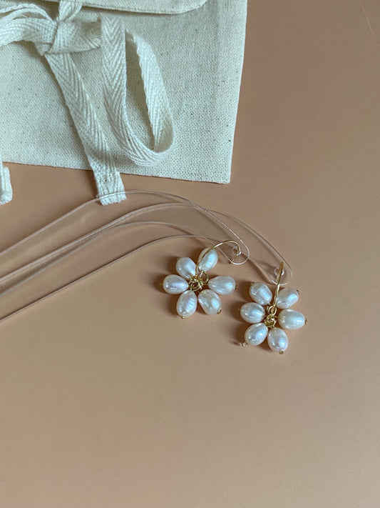 Pearl Cluster Hoop Earrings