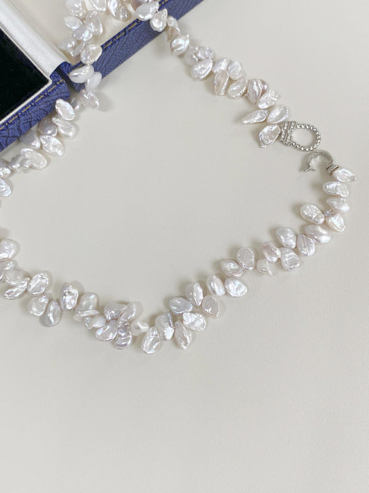 Baroque Pearl Necklace with Silver Zircon Clasp