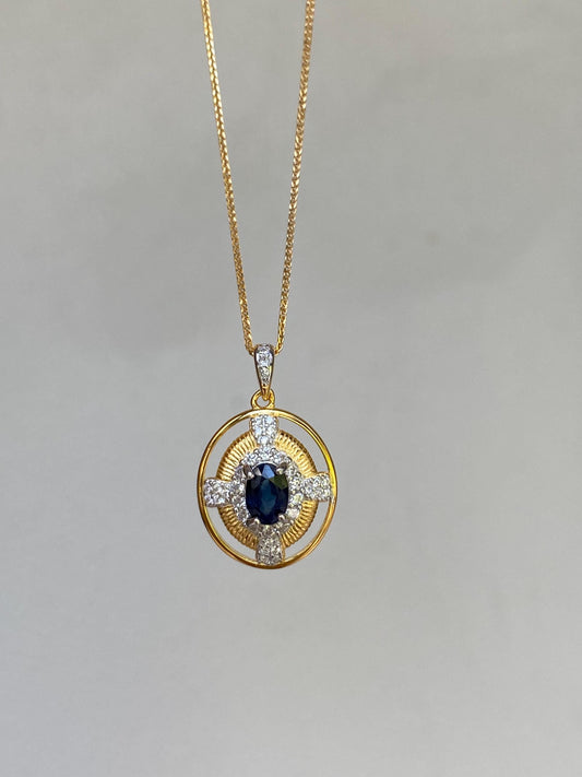 Vintage Sapphire Cross Pendant Necklace