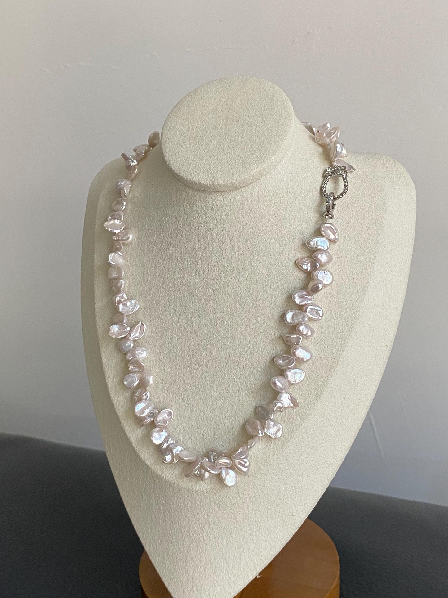 Baroque Pearl Necklace with Silver Zircon Clasp