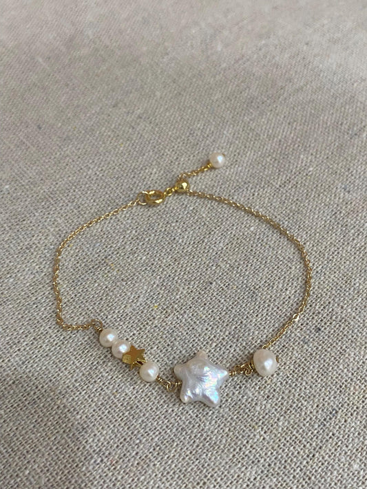 Star Pearl Gold Chain Bracelet