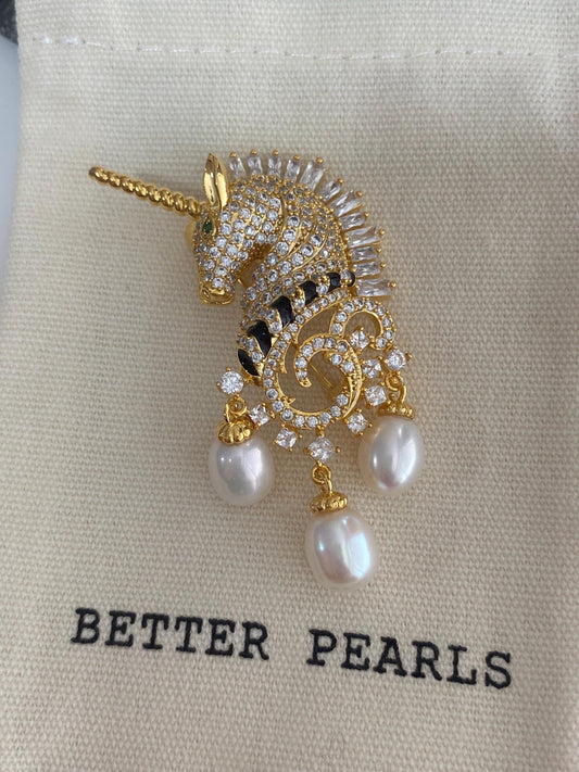 Unicorn Pearl Drop Brooch & Pendant 2-in-1