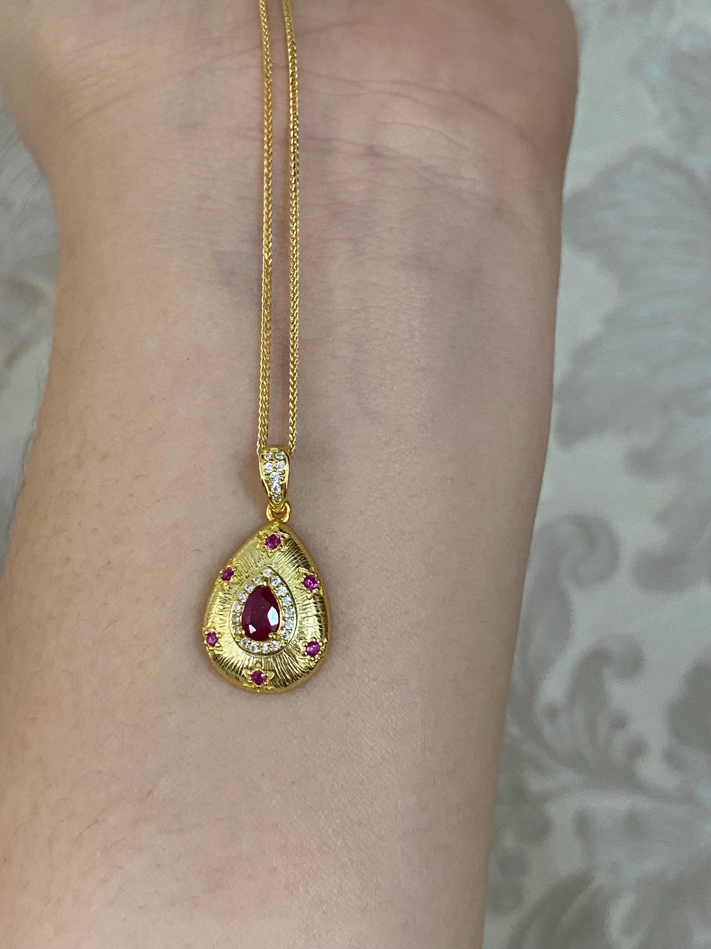Vintage Ruby Teardrop Pendant Necklace
