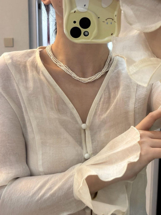 6-Strand Freshwater Pearl Necklace | Luxury Multi-Layer Rice Pearl Choker | Heirloom-Quality Bridal Jewelry | Handmade Statement Piece