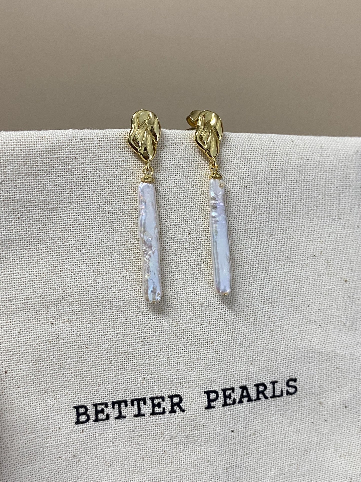 Long Stick Biwa Baroque Pearl Drop Earrings