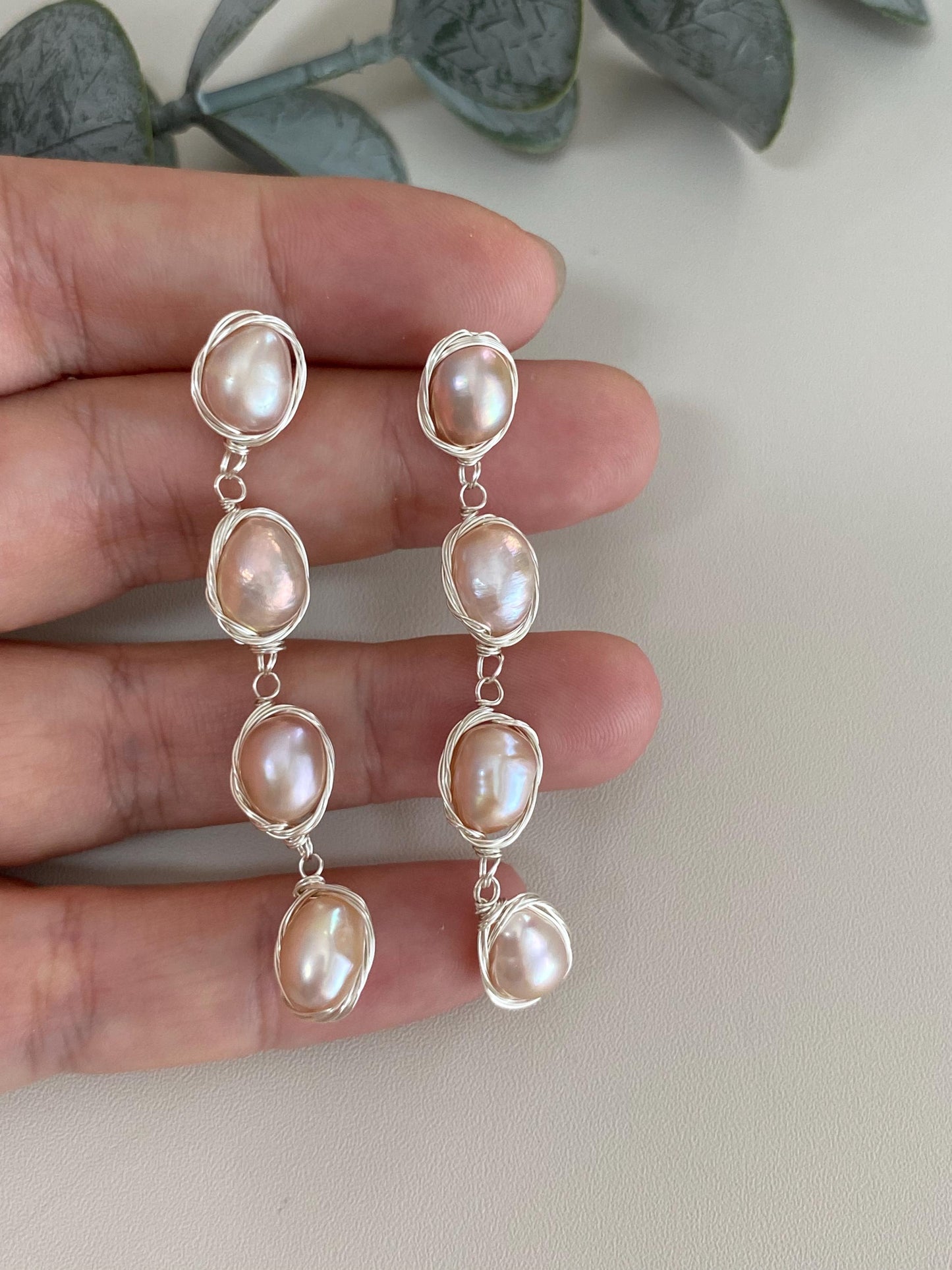 Champagne Pink Baroque Pearl Drop Earrings