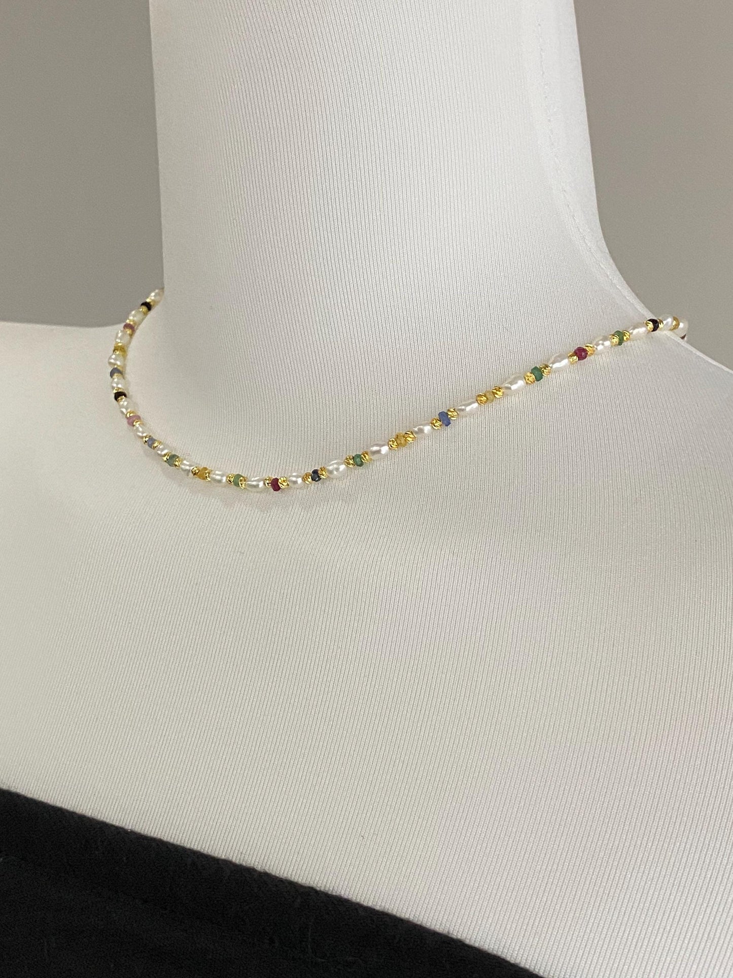 Pearl & Sapphire Beaded Choker