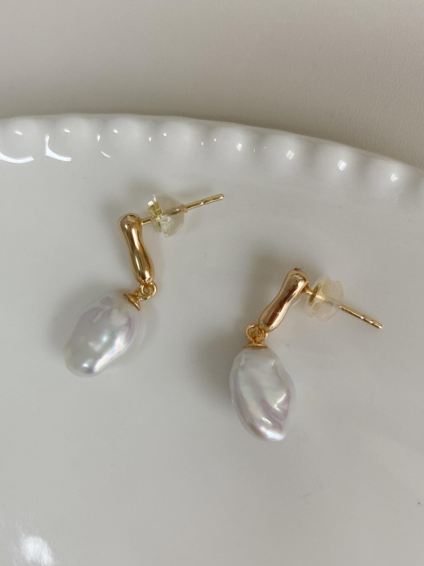 Baroque Pearl Gold Stud Earrings