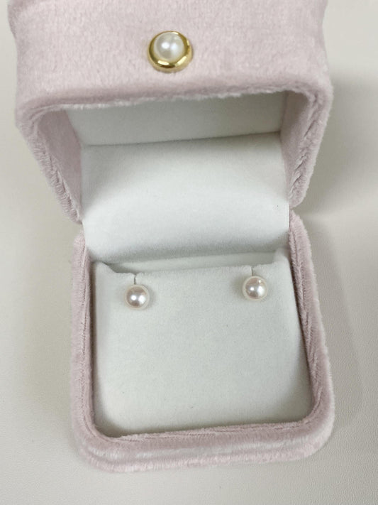 Akoya Pearl Stud Earrings 18K Gold | 6-6.5mm Japanese Saltwater Pearls | Dainty Classic Gift for Her | June Birthstone Earrings
