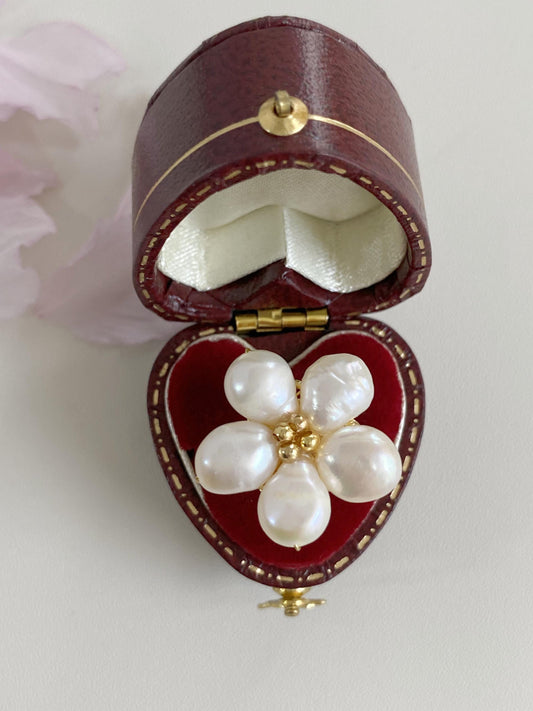 Baroque Pearl Spring Flower Adjustable Ring