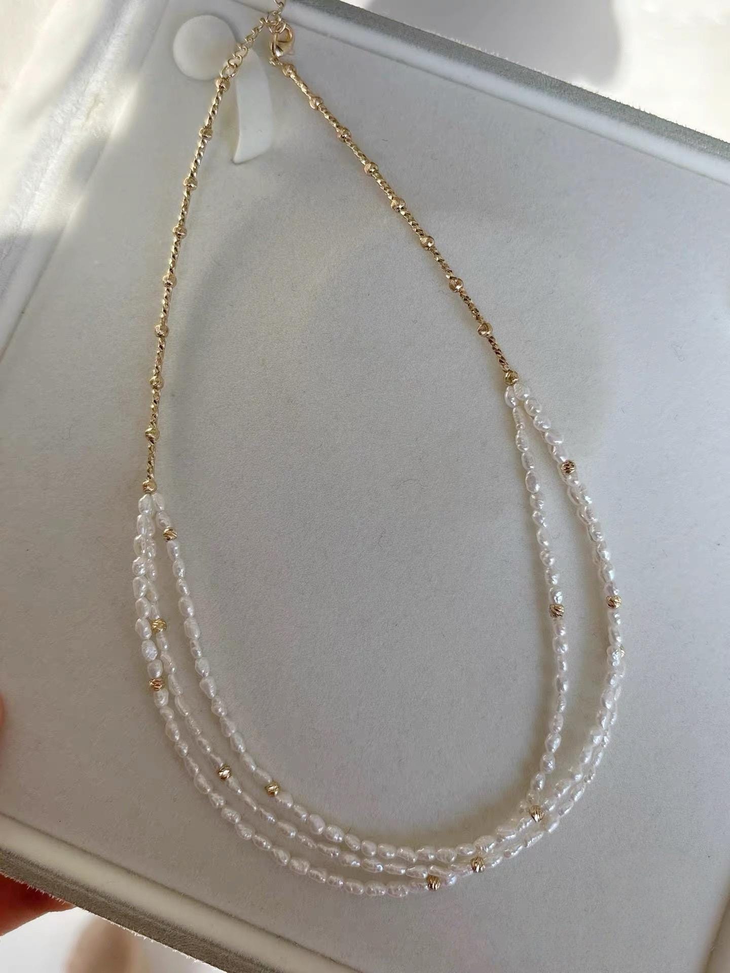 Triple-Strand Rice Pearl Necklace