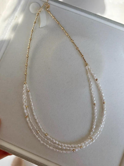 Triple-Strand Rice Pearl Necklace