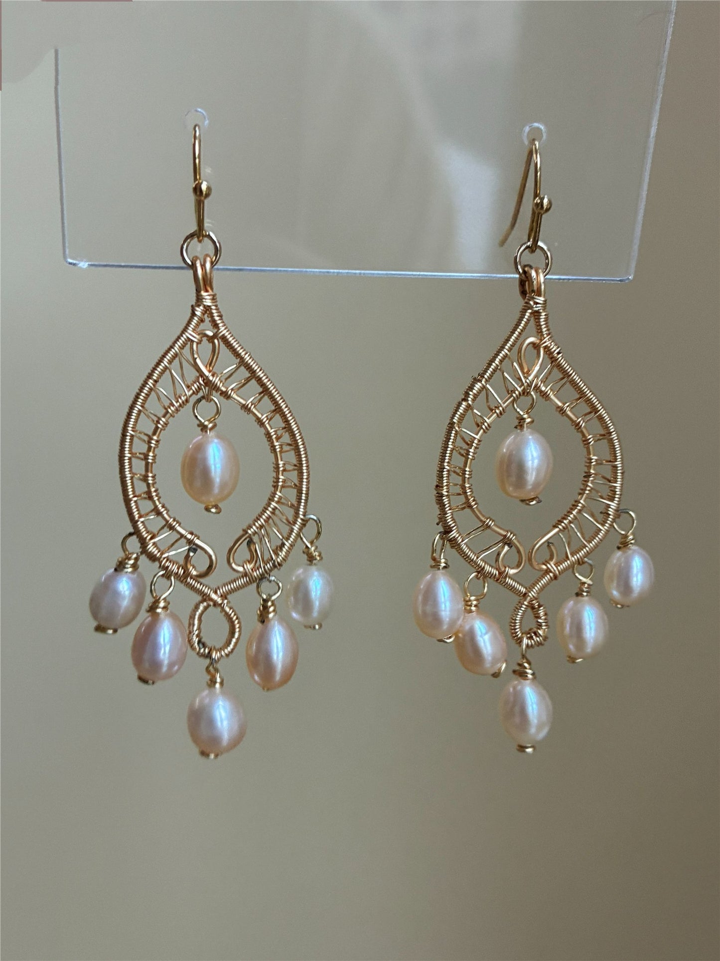 Gold Pearl Chandelier Earrings