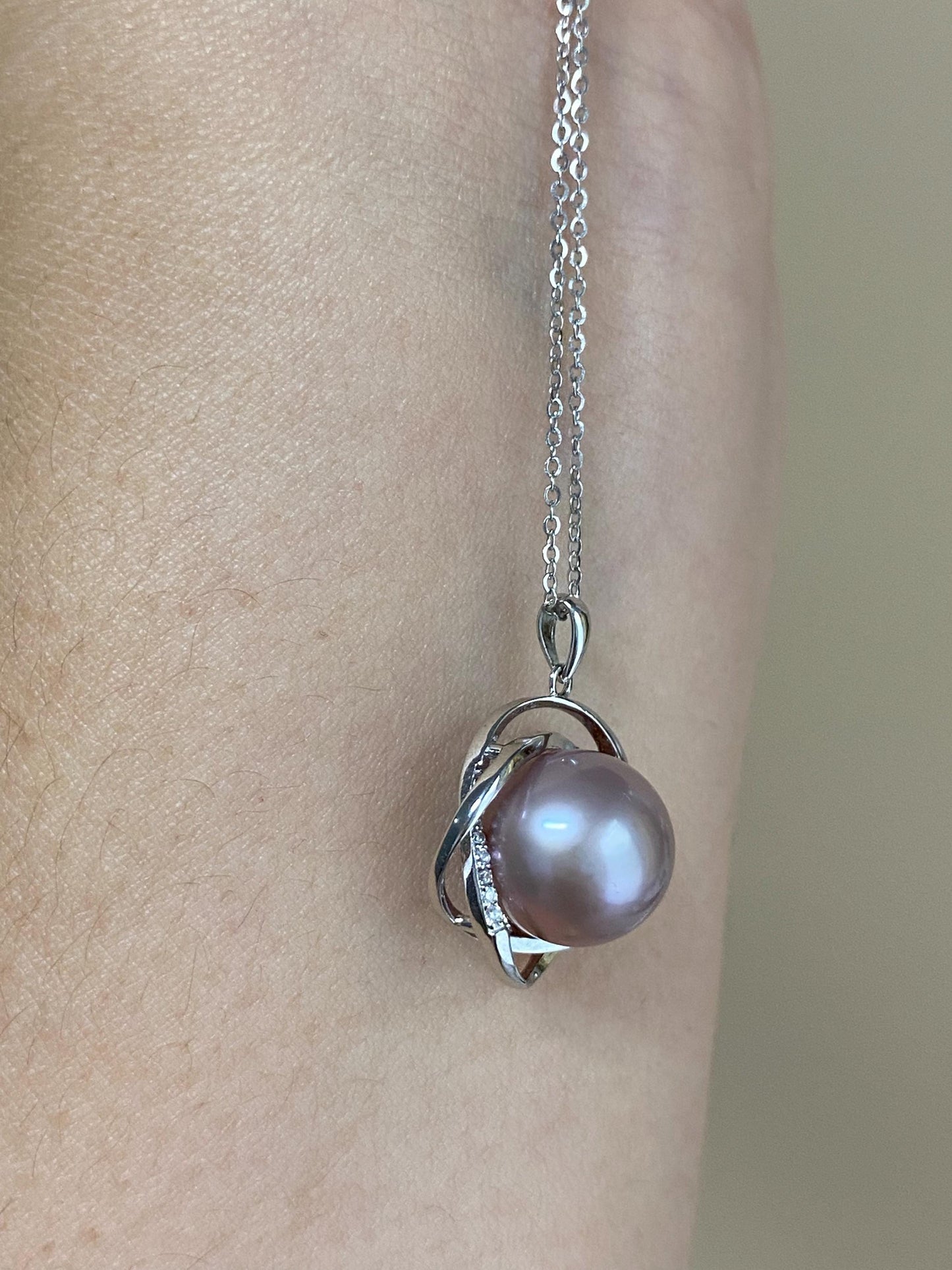 Lavender Freshwater Pearl Halo Pendant Necklace