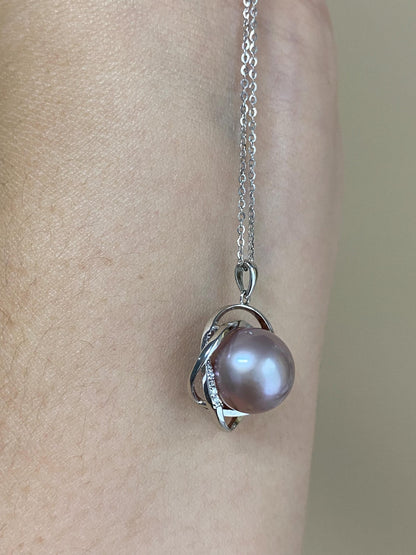Lavender Freshwater Pearl Halo Pendant Necklace