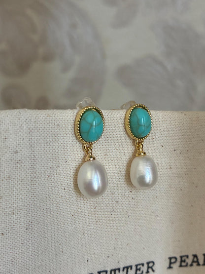 Turquoise & Pearl Drop Earrings
