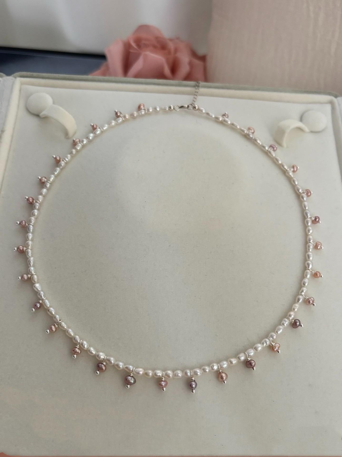 Pink & White Pearl Drop Choker