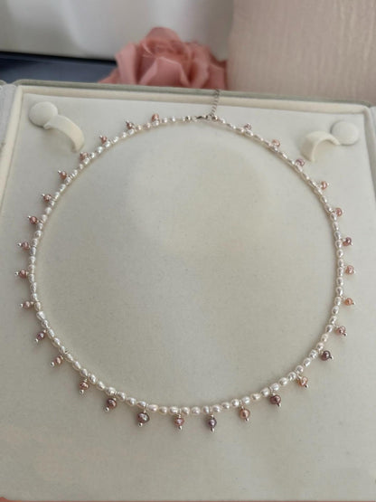 Pink & White Pearl Drop Choker