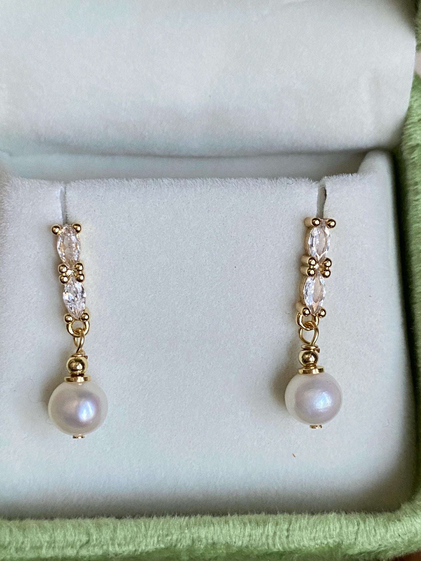 Freshwater Pearl & CZ Drop Earrings