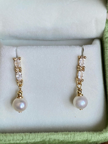 Freshwater Pearl & CZ Drop Earrings