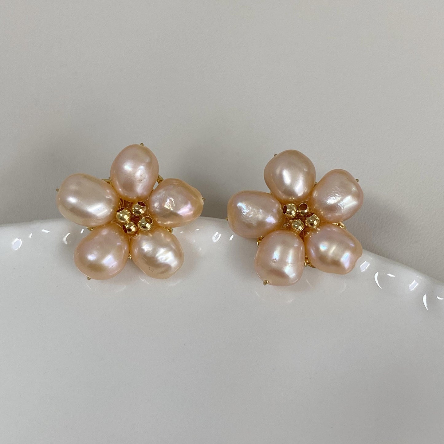 Spring Flower Pearl Stud Earrings