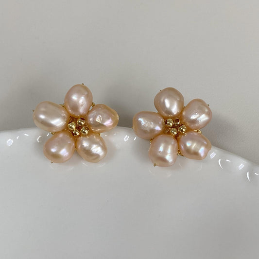 Spring Flower Pearl Stud Earrings