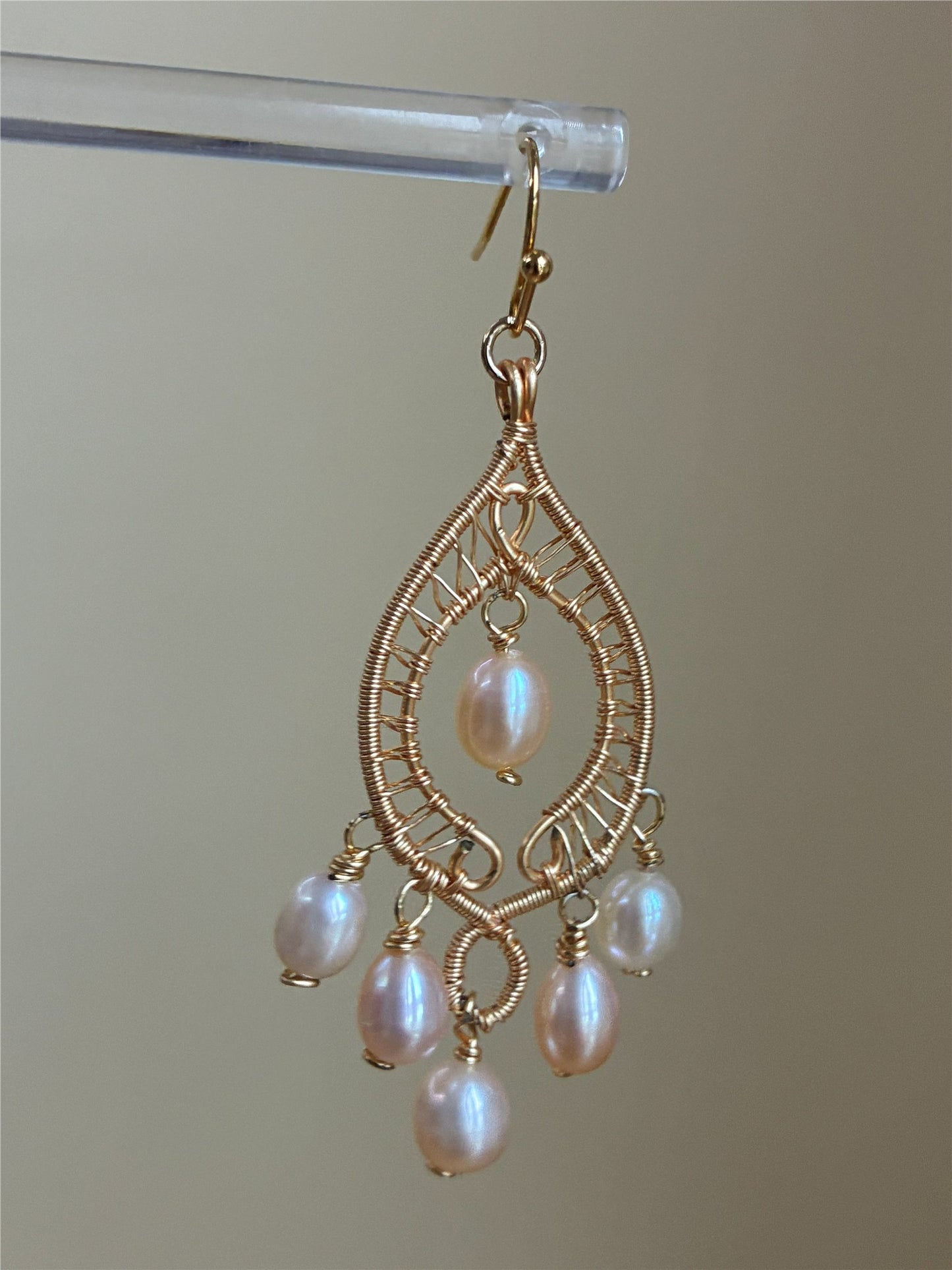 Gold Pearl Chandelier Earrings