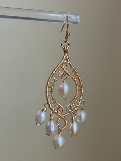 Gold Pearl Chandelier Earrings