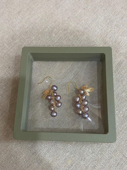 Purple Pearl Grape Cluster Earrings
