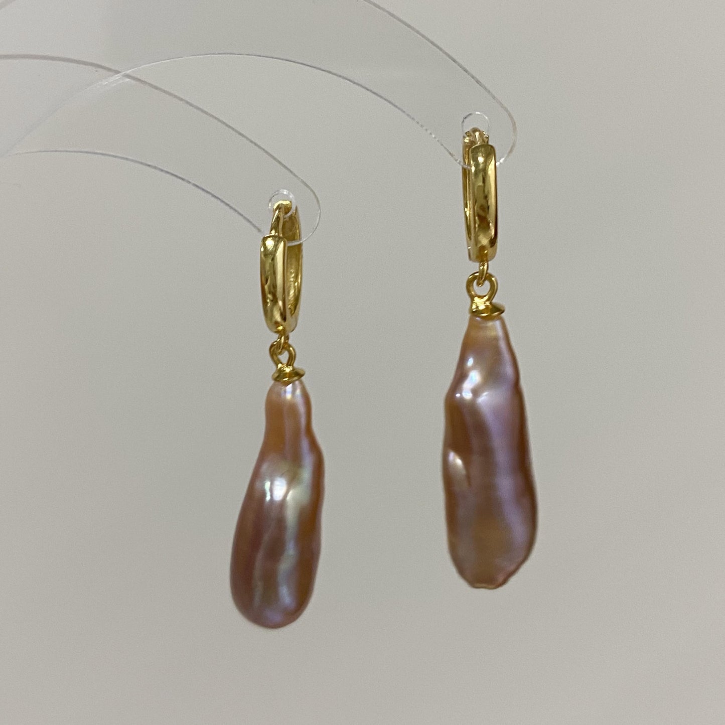 Gold Hoop Baroque Pink Purple Pearl Drop Earrings