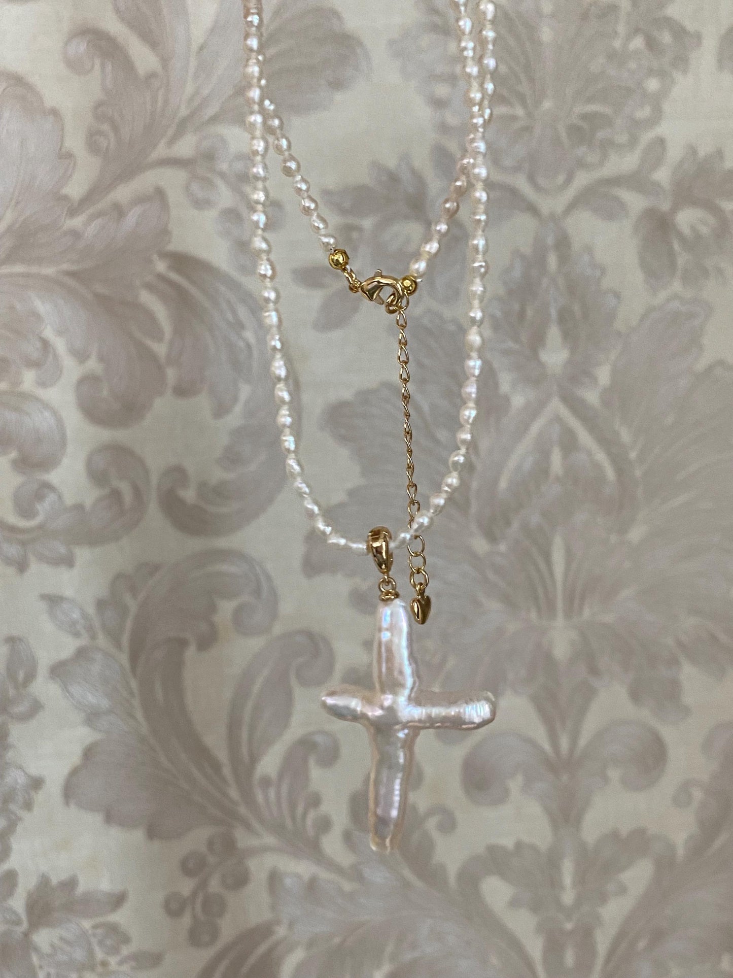 Baroque Pearl Cross Pendant Necklace